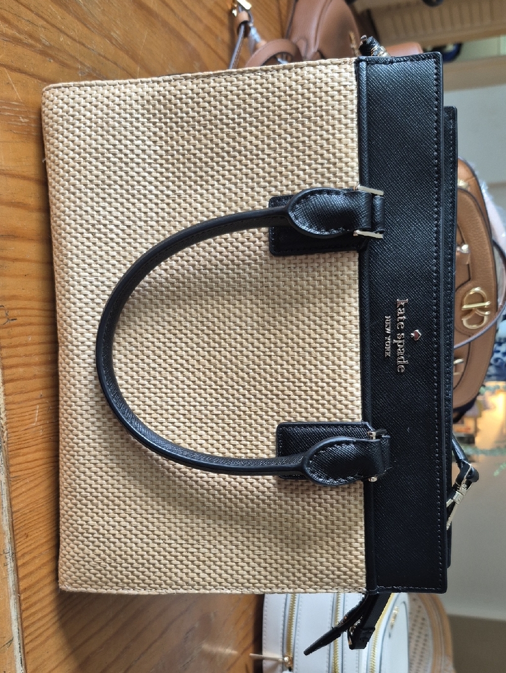 Kate Spade Black and Camel Woven Tote/ Cross Body